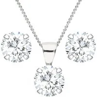 LÖB Ohrring und Ketten Set Damen 925 Silber Halskette Kette Ohrringe Set Zirkonia Stein Anhänger (Geschenke für Frauen Damen Beste Freundin Mutter Mama Ehefrau Oma sie zum Geburtstag Schmuck Sommer, Inkl. Schmuckbox), Schmuckset Solitär Strass Glitze