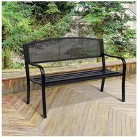 Outsunny Gartenbank 2-Sitzer Garten Stahl Schwarz (Sitzbank, 1-St., Parkbank), 127cm x 60cm x 87cm