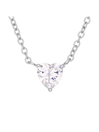 Fashionbox Kette rhodiniert mit Herzanhänger Zirkonia weiß