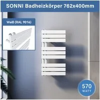 SONNI Badheizkörper Badheizkörper Weiß Heizkörper Design Handtuchtrockner Bad Warmwasser, ohne/mit Multiblock, flach, Mittelanschluss seitlich