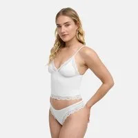 cfab (creamy fabrics) Nachthemd Deep Neck Lace Top-Weiß-XL (1-tlg)