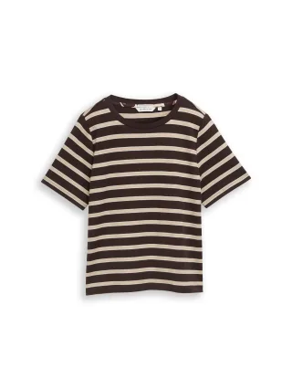 Tom Tailor - T-Shirt aus Baumwolle brown beige irregular stripe - Gr. - XXL