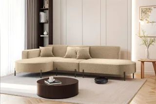Ecksofa Designersofa VALENCIA in Stoff Quelle Hellbraun Ottomane Links