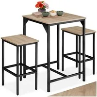 tectake Stehtisch Barset (1-St., 3 tlg), 3er-Set aus Bartisch und zwei Barhockern im trendigen Industrial-Look