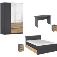 rauch Jugendzimmer-Set Komplettzimmer Schlafzimmer-Set (5-St) Jugendzimmer-Set JOEL, (Set, 5-tlg., Bett 90x200 oder 140x200 cm, Ausstattungspakete BASIC/CLASSIC/PREMIUM), Bett 2 Breiten,Nachttisch,Tisch,Rollcontainer,Schrank MADE IN GERMANY