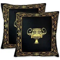 Belle Arti Dekokissen Dekorative Kissen Sofakissen Zierkissen Set Seidenoptik schwarz gold, mit Motiv Löwenkopf, Krone, Amphore, Kissenbezug, Füllung
