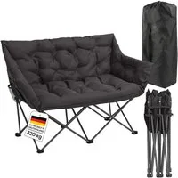 STEELSØN Campingstuhl Hoggar XXL Klappstuhl für 2 Personen (schwarz, 134 cm breit), gepolsterte Campingbank, mit 2 Seitentaschen, Campingsofa bis 320kg