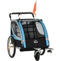 HOMCOM Fahrradkinderanhänger Kinderwagen, 5-Punkt-Sicherheitsgurt, Universalkupplung, 2-in-1 Design, faltbar