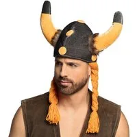 Boland Kostüm Gallierhut mit Haar Plüsch Wikingerhelm mit Hörnern und Zöpfen, mit Zöpfen und Hörnern und kleinen Plüschelementen