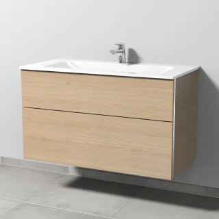 Sanipa 3way Glas-Set Glas-Waschtisch und Unterbau mit 2 Auszügen, Eiche-Nordic BR20448