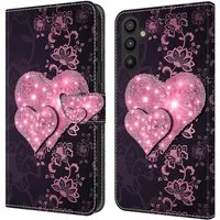 CLM-Tech Handytasche für Samsung Galaxy A26 5G Hülle aus PU-Leder Klapphülle (rosa Herzen, Handyhülle mit Standfunktion - Wallet Flip Case inklusive Kartenfächer), Cover mit Magnetverschluss Samsung Galaxy A26 5G Schutzhülle