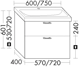Burgbad Waschtischunterschrank zu Keramik System 30 Preisgruppe 4 Sana 601x570x400 Eiche Hellgrau WYJT057F6332