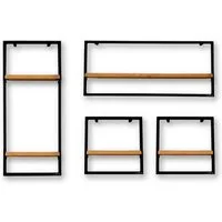 holz4home® Wandregal Natur Eiche mit Metallrahmen Schwarz I Mit Baumkante, Industrial Schweberegal