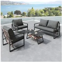 Flieks Gartenlounge-Set, 4 Sitzer Gartenmöbel Balkonset Sitzgruppe(1 Sofa + 2 Sessel + 1 Tisch)