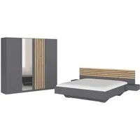 rauch Schlafzimmer-Set Komplettzimmer Komplett Set Schrank 226 cm Bett 160/180 cm LAMELLA, (Set, 4-tlg., 3 verschiedene Ausstattungen BASIC/CLASSIC/PREMIUM (inkl. SOFT-CLOSE), elegante Lamellen-Auflage in 3D Akustikpaneel Optik MADE IN GERMANY
