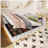 Flieks Daybett, Hydraulisches Polsterbett Tagesbett Schlafsofa 140x200cm mit USB Typ-C