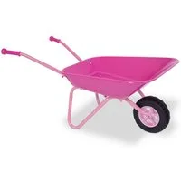 relaxdays Kinder-Gartenset Schubkarre für Kinder rosa