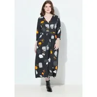 Ulla Popken Jerseykleid Maxikleid grafischer Druck V-Ausschnitt 3/4-Arm