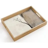 OnlyWow Tablett Rechteckig mit Henkel Wabi sabi - Pflanze - Beige, Eichenholz, (1-tlg), Siervierplatte, Tray, Frühstücksbrett
