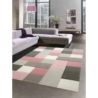 Carpetia Teppich Designer Teppich Wohnzimmer mit Karo Muster in Creme Pink Grau, rechteckig, Höhe: 13 mm