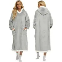 Wohndecke Extra Lange Kuscheldecke, Decke mit Ärmeln und Kapuze Wearable Decke, TUWENA, 120/150cm Tragbare Deckenhoodie Unisex Flanell Fleece Oversized Decke