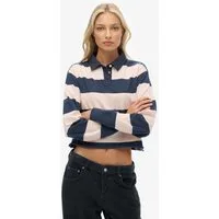 Superdry Langarm-Poloshirt ATH ESS CROPPED STRIPE RUGBY (Packung, 2-tlg) aus Baumwolle und Single Jersey, Oversize-Passform, mit Polokragen