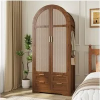 Flieks Kleiderschrank Garderobenschrank 80x50x179cm mit Kleiderstange Schubladen Rattantüren