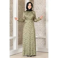 fashionshowcase Satinkleid Abendleid gemustert Hijab Mode Modest Fashion Abaya Stil Abnehmbarer Gürtel
