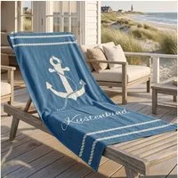 MTOnlinehandel Badetuch Küstenkind Strandtuch / Strandlaken 90x180 cm, 100%, Baumwolle (1-St), maritimes Design mit Anker, hochwertig, weich und flauschig