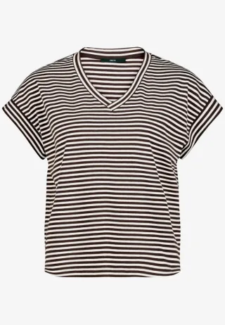 zero - Gestreiftes T-Shirt mit V-Ausschnitt braun - Gr. - 36