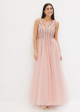 bonprix Maxikleid aus feinem Tüll mit Paillettenstickerei, rosa, Gr.50, Modern und feminin: Abendkleid in Maxi-Länge aus feinem Tüll mit weitem Rock und im Oberteil mit wunderschöner Paillettenstickerei dekoriert