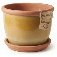 Teramico Blumentopf Keramik-Pflanztopf Farmer Gelb-Creme mit Terrakotta-Teller (1 St), Frostfest, UV-Fest