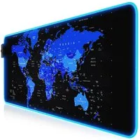 Titanwolf Gaming Mauspad RGB Mousepad 800 x 300 x 3 mm, LED Multi Color XL Tischunterlage, rutschfest, abwaschbar, Geschwindigkeit & Präzision, Weltkarte blau