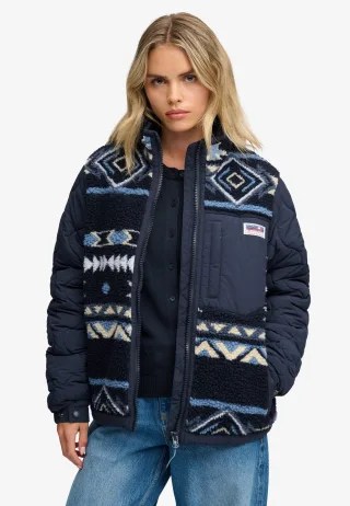 Superdry - Fleece Onion Quilt Hybrid Jacke Azteken-Blau - Gr. - 12