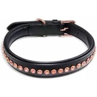 Monkimau Hunde-Halsband Hundehalsband Leder Halsband Hund schwarz mit rosegold Kristallen S-XS, Leder