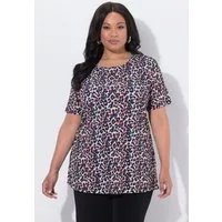 Ulla Popken Longshirt Longshirt Leomuster A-Linie Rundhals Halbarm