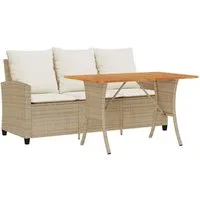 vidaXL Loungesofa Gartensofa 3-Sitzer mit Kissen & Tisch Beige Poly Rattan, 1 Teile