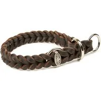 CopcoPet Hunde-Halsband Fettlederhalsband mit Zugstopp Ring, Verchromt, Leder, Geflochten, Handarbeit
