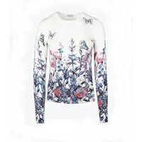 Passioni Strickpullover in weiß mit Blumen und Schmetterlingsmuster