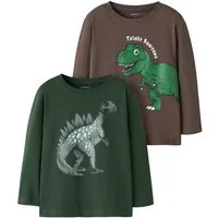 Name It Langarmshirt NMMNEDIN 2P LS NREG TOP BOX PB (Packung, 2-tlg) Baumwolle, regular fit, Dino Druck