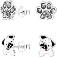 Order & Smile Schmuck Ohrstecker-Set 2er Set Ohrringe Silber 925 Ohrstecker Mops & Pfote (Set, Set)