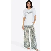 Imily Bela Hausanzug Damen Lässiges Heimset (Set, 2 tlg., Einfaches T-Shirt + Hochgeschnittene Weite Hose) mit Rundhalsausschnitt