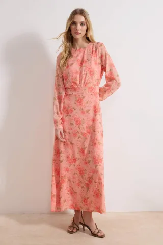 Langes, geblümtes Maxikleid für Damen, lässig/alltagstauglich, A-Linie, Hijab-Stil
