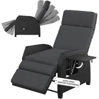 STEELSØN Gartensessel Caelum Gartensessel mit Liegefunktion, mit Ausklapptisch (Schwarz, 1-St), Rattan Liegesessel, ausklappbarer Tisch