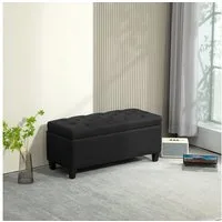 HOMCOM Sitzbank Stauraum mit Leinenoptik, Holzbeine für Flur (Truhenbank, 1-St., Polsterbank), Schlafzimmer, Wohnzimmer, Gummiholz, Schwarz, 100 x 40 x 44 cm
