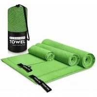R2 Invest Handtuch Set Mikrofaser Handtücher Set 3er Reisehandtücher mit Etui Grün, (3-St)