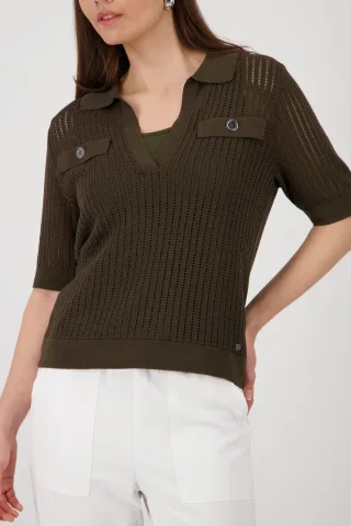 monari - Ajour Polo-Pullover olive - Gr. - 40