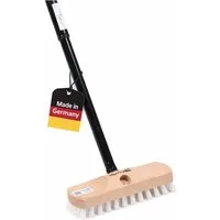 BawiTec Reinigungsbürste Universal Schrubber mit Stiel Bodenschrubber Holzstiel Teleskopstiel, Fliesen, Holzböden, Steinböden, Garagenböden, Keramik, (1-tlg), klein und handlich