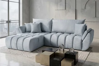 Ecksofa Schlafsofa Sofa COLLIN in Stoff Monolith Hellgrau Ottomane Links