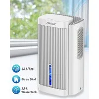 7MAGIC Luftentfeuchter, für 50 m³ Räume, Entfeuchtung 1,10 l/Tag, Tank 2,80 l, Luftentfeuchter Elektrisch, Entfeuchter Leise, Schlafmodus, LED-Licht